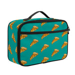 Teal Pizza Pattern Print Portable Lunch Bag