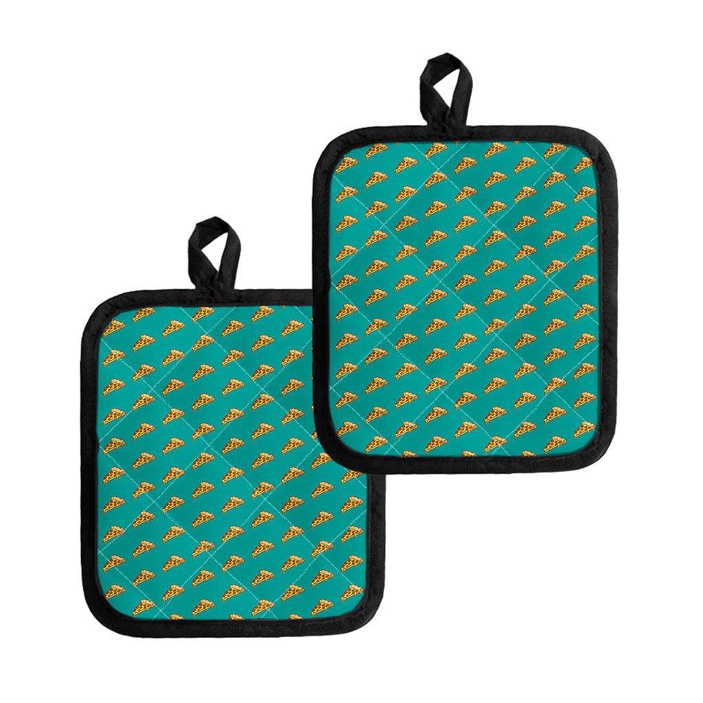 Teal Pizza Pattern Print Pot Holders