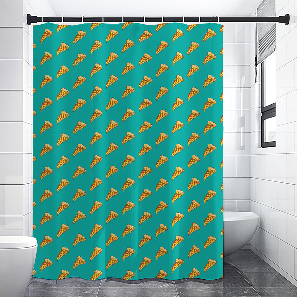 Teal Pizza Pattern Print Premium Shower Curtain