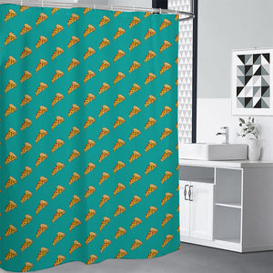 Teal Pizza Pattern Print Premium Shower Curtain