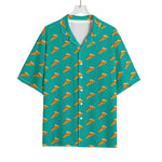 Teal Pizza Pattern Print Rayon Hawaiian Shirt