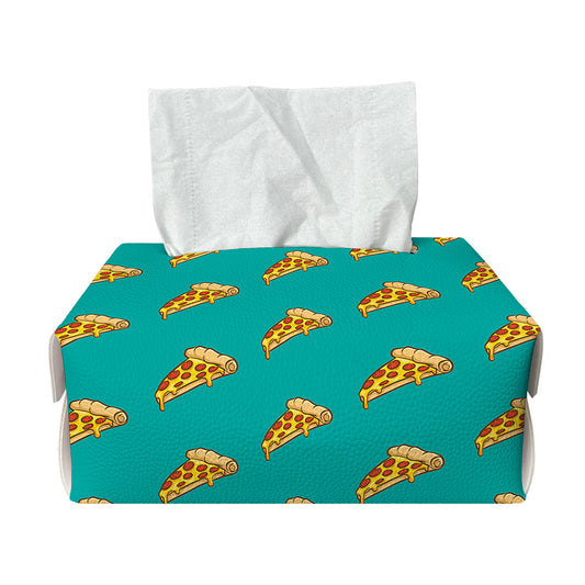 Teal Pizza Pattern Print Rectangle Tissue Box Cover