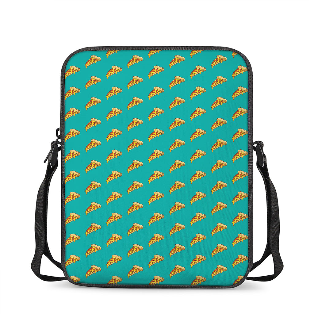 Teal Pizza Pattern Print Rectangular Crossbody Bag