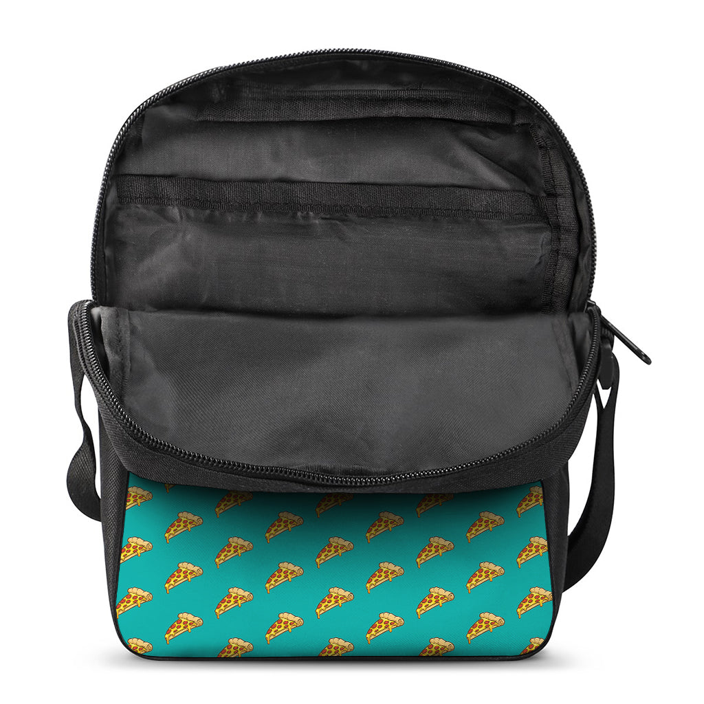 Teal Pizza Pattern Print Rectangular Crossbody Bag