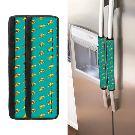 Teal Pizza Pattern Print Refrigerator Handle Covers