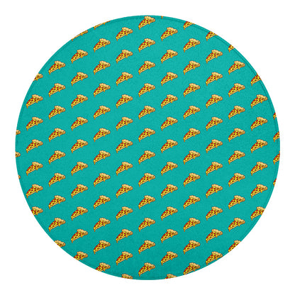 Teal Pizza Pattern Print Round Blanket