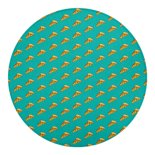 Teal Pizza Pattern Print Round Blanket