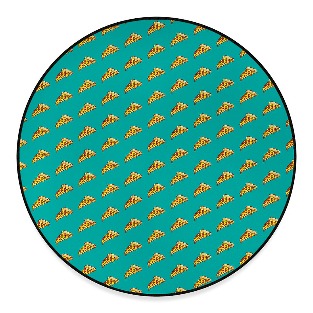 Teal Pizza Pattern Print Round Floor Mat
