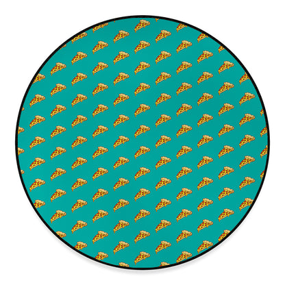 Teal Pizza Pattern Print Round Floor Mat
