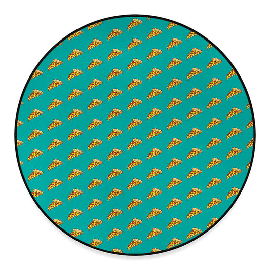 Teal Pizza Pattern Print Round Floor Mat