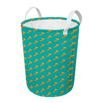 Teal Pizza Pattern Print Round Laundry Basket
