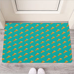 Teal Pizza Pattern Print Rubber Doormat