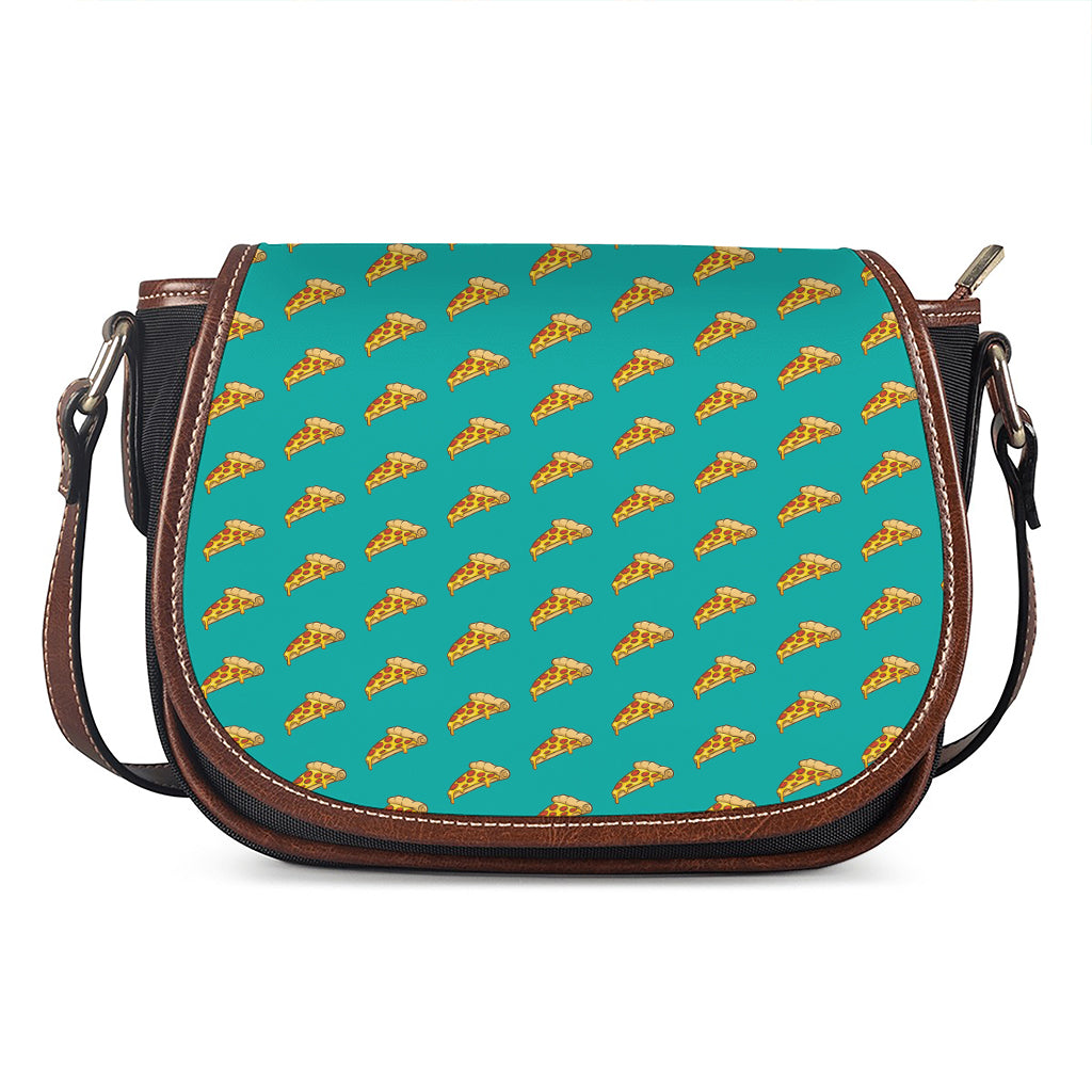 Teal Pizza Pattern Print Saddle Bag