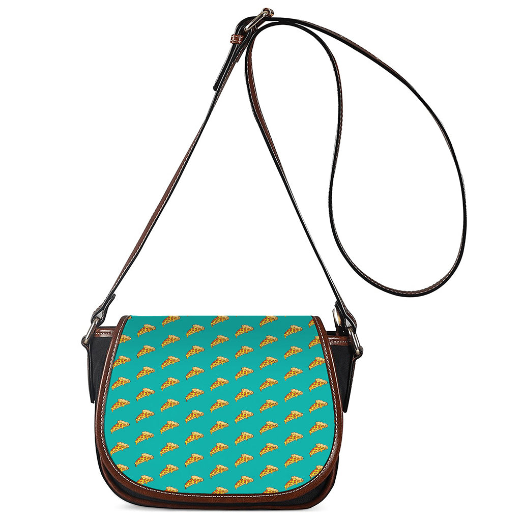 Teal Pizza Pattern Print Saddle Bag