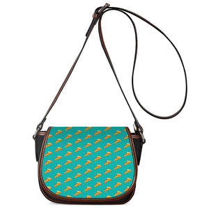 Teal Pizza Pattern Print Saddle Bag