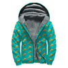 Teal Pizza Pattern Print Sherpa Lined Zip Up Hoodie