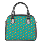 Teal Pizza Pattern Print Shoulder Handbag