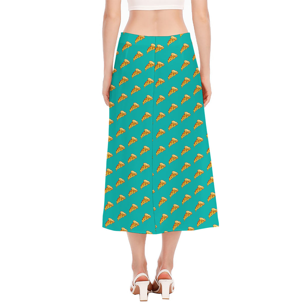 Teal Pizza Pattern Print Side Slit Midi Skirt