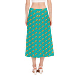 Teal Pizza Pattern Print Side Slit Midi Skirt