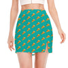 Teal Pizza Pattern Print Side Slit Mini Skirt