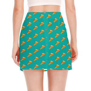 Teal Pizza Pattern Print Side Slit Mini Skirt