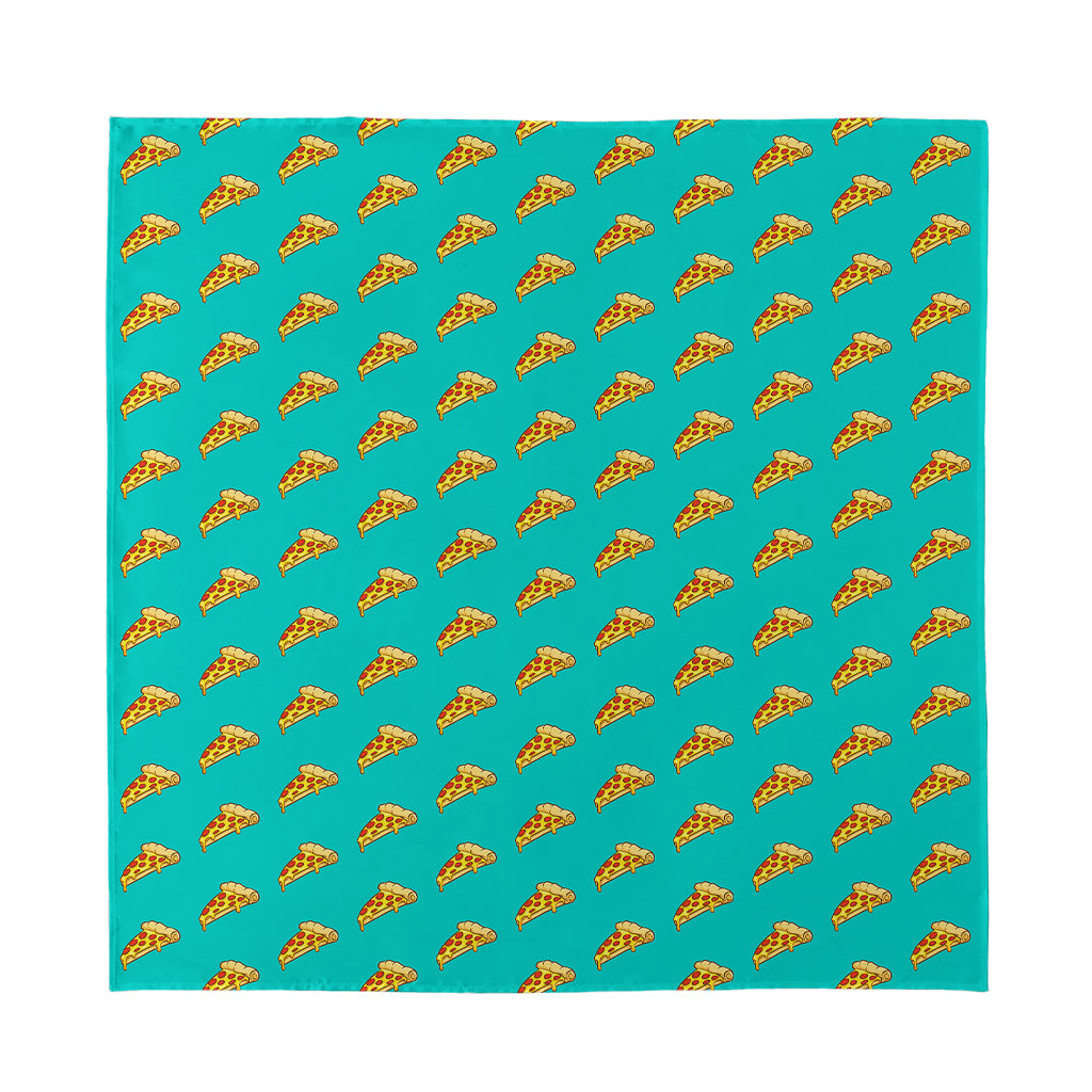 Teal Pizza Pattern Print Silk Bandana