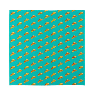 Teal Pizza Pattern Print Silk Bandana