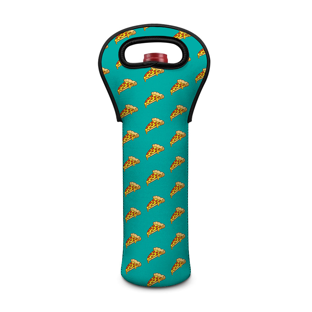 Teal Pizza Pattern Print Single Neoprene Wine Tote