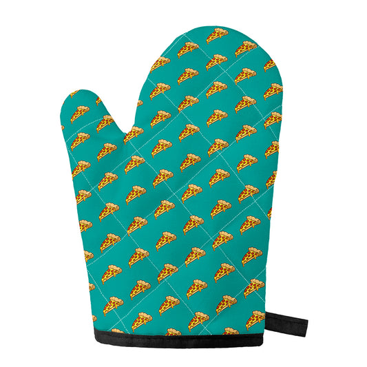Teal Pizza Pattern Print Single Oven Mitt