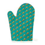 Teal Pizza Pattern Print Single Oven Mitt