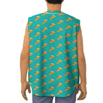 Teal Pizza Pattern Print Sleeveless Baseball Jersey