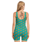 Teal Pizza Pattern Print Sleeveless One Piece Swimsuit