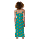 Teal Pizza Pattern Print Slim Fit Midi Cami Dress