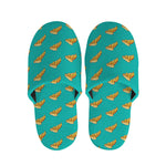 Teal Pizza Pattern Print Slippers
