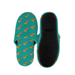 Teal Pizza Pattern Print Slippers