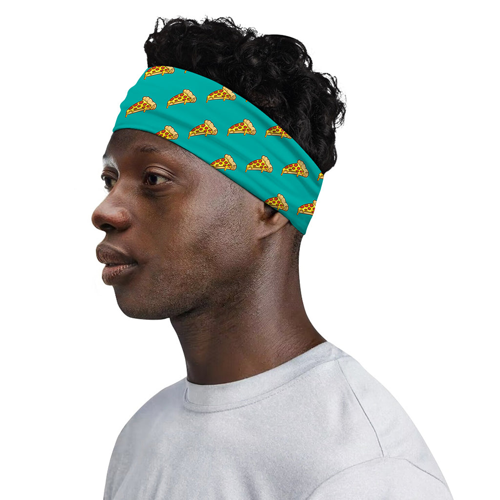 Teal Pizza Pattern Print Sports Headband