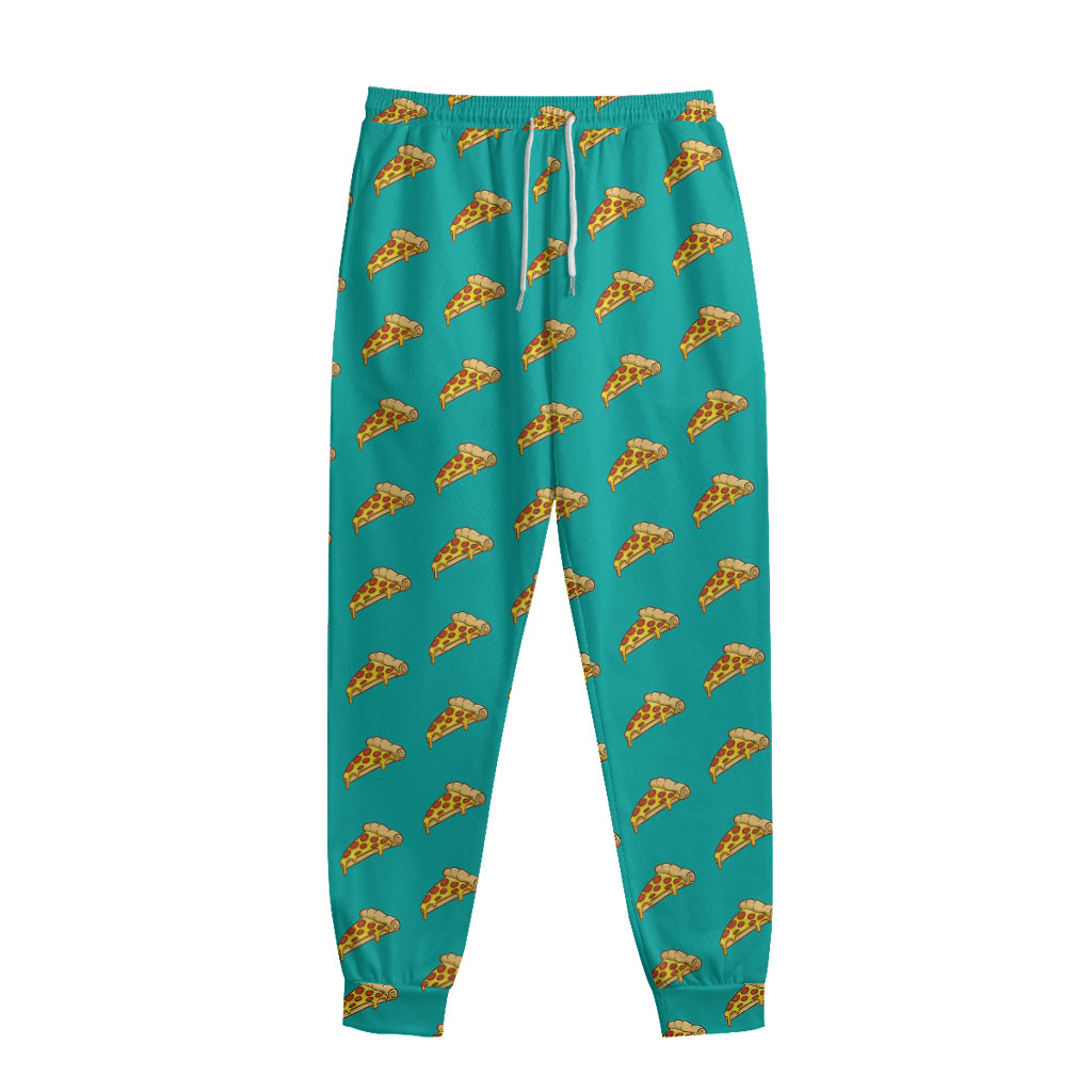 Teal Pizza Pattern Print Sweatpants