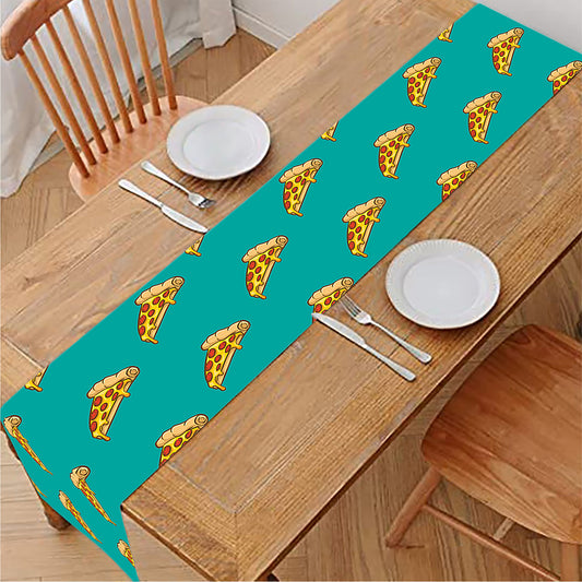 Teal Pizza Pattern Print Table Runner