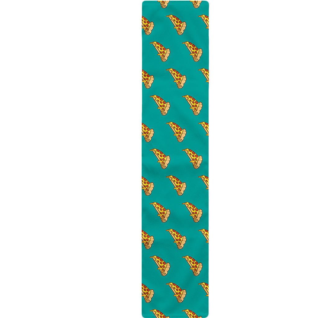 Teal Pizza Pattern Print Table Runner