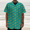 Teal Pizza Pattern Print Textured Short Sleeve Shirt