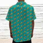 Teal Pizza Pattern Print Textured Short Sleeve Shirt