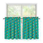 Teal Pizza Pattern Print Tier Curtains