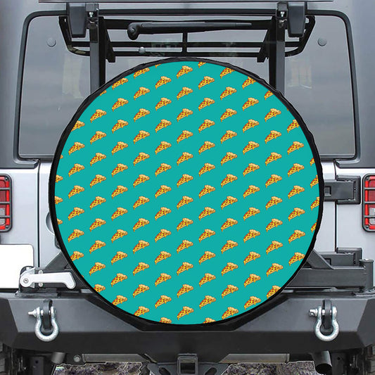 Teal Pizza Pattern Print Tire Cover