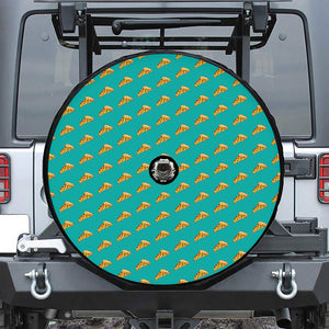 Teal Pizza Pattern Print Tire Cover With Camera Hole