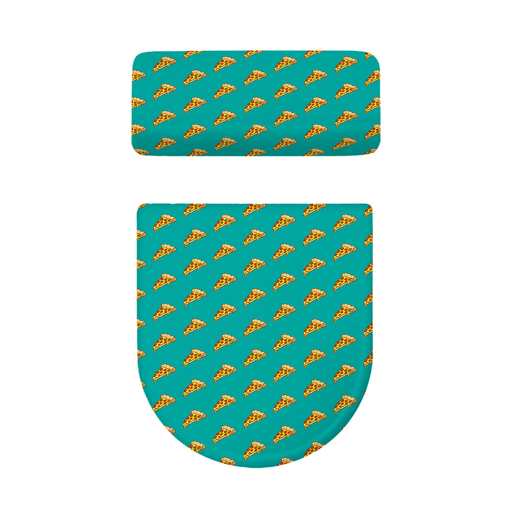 Teal Pizza Pattern Print Toilet Lid And Tank Cover Set