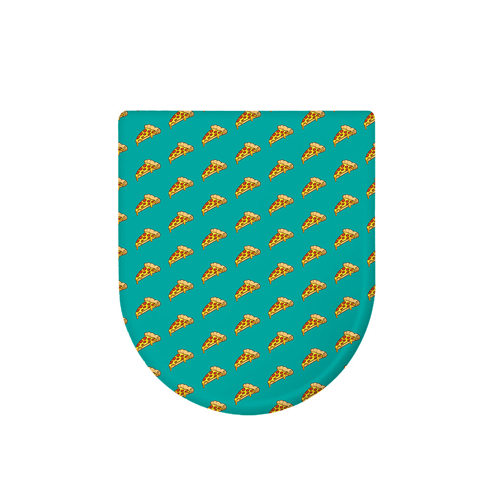 Teal Pizza Pattern Print Toilet Lid Cover