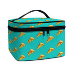 Teal Pizza Pattern Print Travel Makeup Bag