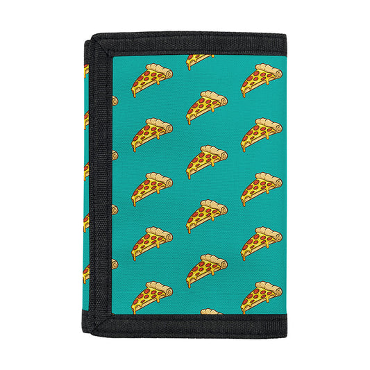 Teal Pizza Pattern Print Trifold Wallet