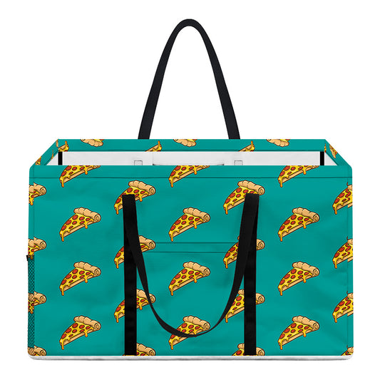 Teal Pizza Pattern Print Utility Tote Bag