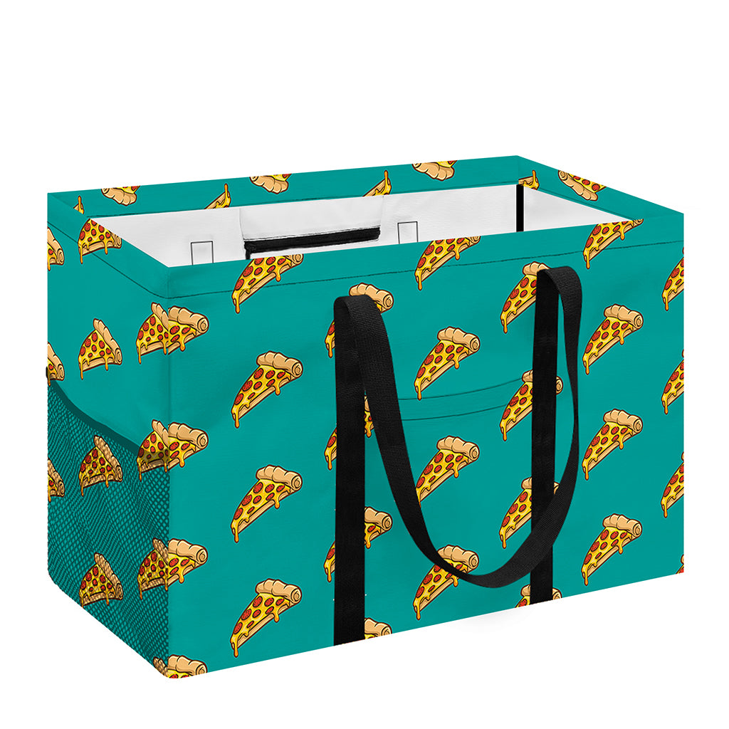 Teal Pizza Pattern Print Utility Tote Bag
